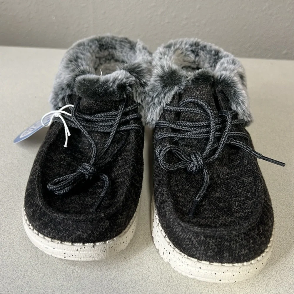 Hey Dude Charcoal Shoes with Faux Fur Lining